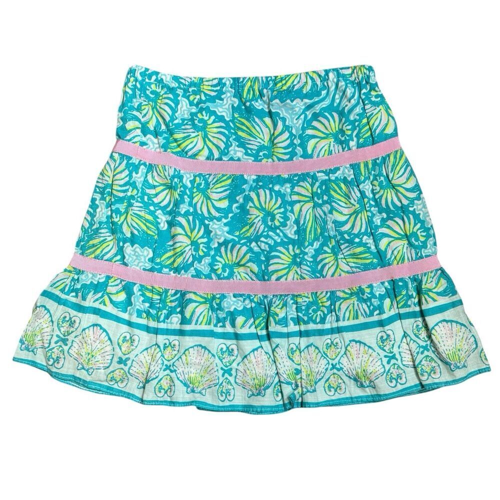 Lilly Pulitzer Tiered Skirt Girls 8 Sea Shells Mermaid Tropical Blue Green Pink